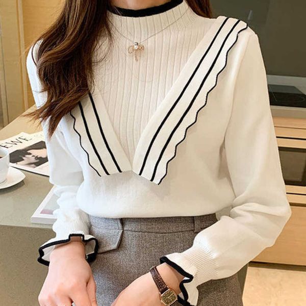 women's sweaters mock neck sweater womens ruffles sweater long sleeve jumper knitted female fitting sweaters office lady 2021 autumn j, White;black
women's sweaters mock neck sweater womens ruffles sweater long sleeve jumper knitted female fitting sweaters office lady 2021 autumn j, White;black