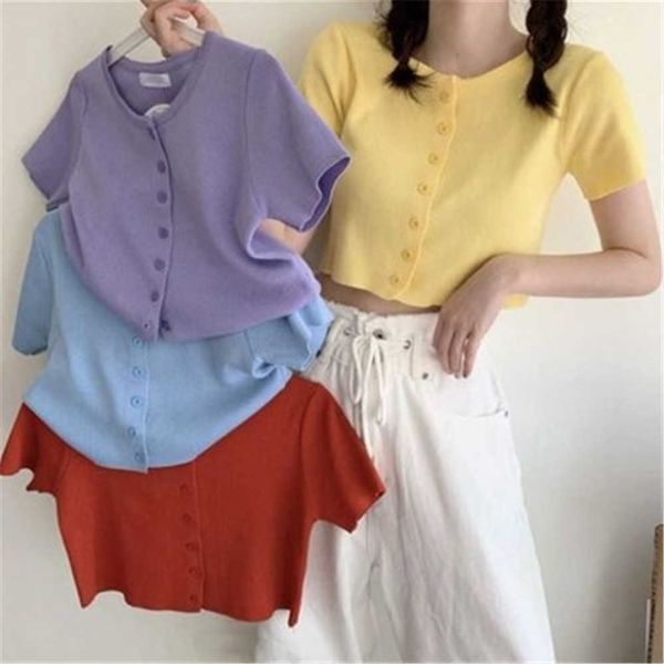 women's sweaters women clothing 2021 korean style knitted short sleeve women fashion o neck slim singlebreasted casual crop j220915, White;black
women's sweaters women clothing 2021 korean style knitted short sleeve women fashion o neck slim singlebreasted casual crop j220915, White;black