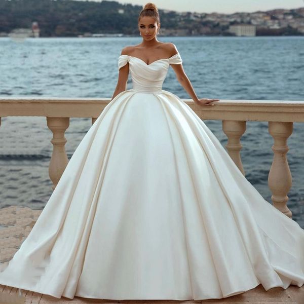 2023 satin wedding dress off shoulder pleats bridal gowns custom made dubai lace up saudi arabic vestido de novia, White
2023 satin wedding dress off shoulder pleats bridal gowns custom made dubai lace up saudi arabic vestido de novia, White