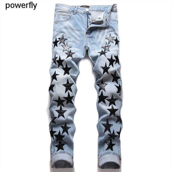 men's jeans designer amirs elastic embroidered jeans men's five pointed star cat whisker fashion streetwear jeans pants, Blue
men's jeans designer amirs elastic embroidered jeans men's five pointed star cat whisker fashion streetwear jeans pants, Blue