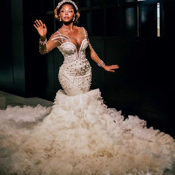 luxury mermaid beading wedding dress for black girls sweetheart illusion sleeves bridal gowns tiered ruffles custom made vestido de novia 20, White
luxury mermaid beading wedding dress for black girls sweetheart illusion sleeves bridal gowns tiered ruffles custom made vestido de novia 20, White