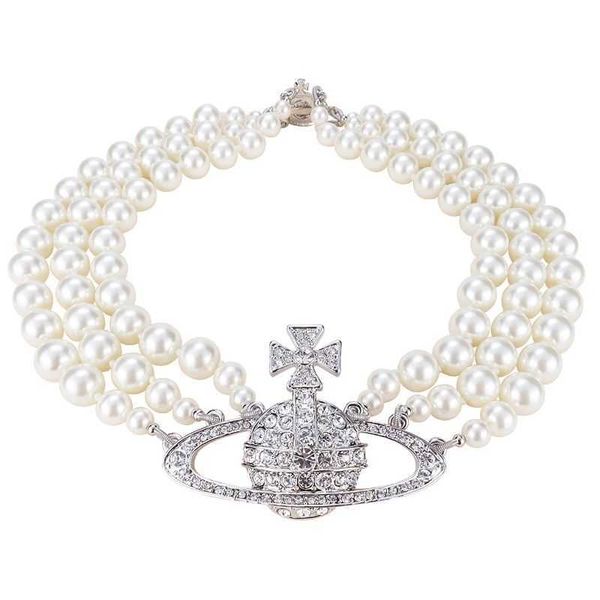 designer vivian necklaces dowager three layers of pearls full of diamonds saturn necklace shining bride wedding, Silver
designer vivian necklaces dowager three layers of pearls full of diamonds saturn necklace shining bride wedding, Silver