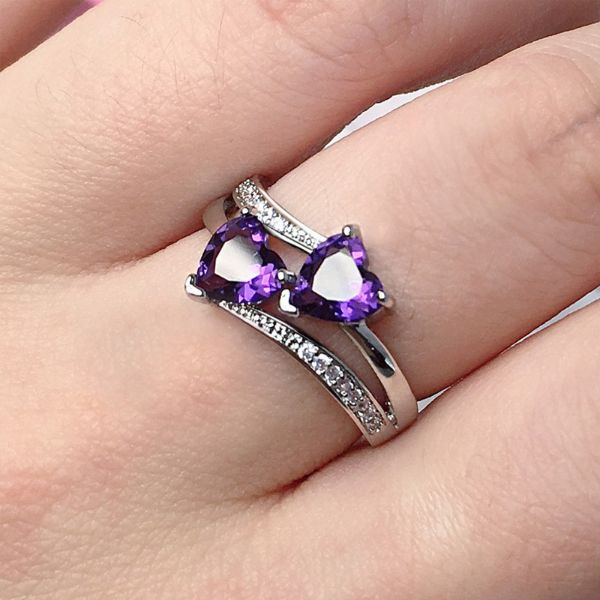 purple red double heart zircon ring cluster double layer diamond engagement wedding rings for woman girls vanlentine's gift, Golden;silver
purple red double heart zircon ring cluster double layer diamond engagement wedding rings for woman girls vanlentine's gift, Golden;silver