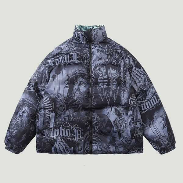 men's wool blends vintage reversible warm parkas mens harajuku graphic printed coats streetwear hip hop loose cotton casual padded jack, Black
men's wool blends vintage reversible warm parkas mens harajuku graphic printed coats streetwear hip hop loose cotton casual padded jack, Black