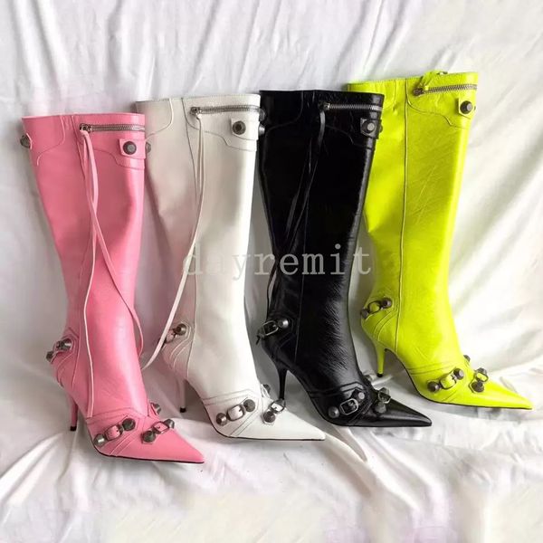 designer boots cagole knee high boots women stiletto heel pointed toes boot lambskin leather stud buckle embellished side zip shoes size 35-, Black
designer boots cagole knee high boots women stiletto heel pointed toes boot lambskin leather stud buckle embellished side zip shoes size 35-, Black