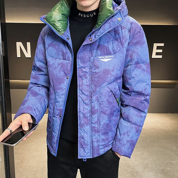 men's down parkas grade men's fashion trend camouflage winter purple down jacket men korean harajuku hooded thick winter coats 221, Black