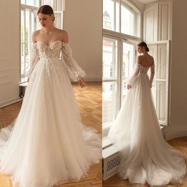 2022 long puff sleeve boho wedding dress appliques lace a line formal wedding party dresses plus size bridal gowns, White
2022 long puff sleeve boho wedding dress appliques lace a line formal wedding party dresses plus size bridal gowns, White