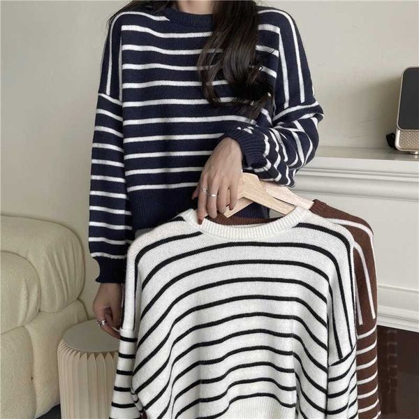 women's sweaters women new four color striped knitted sweater casual round neck all match autumn long sleeve loose knitting sweater jac, White;black
women's sweaters women new four color striped knitted sweater casual round neck all match autumn long sleeve loose knitting sweater jac, White;black