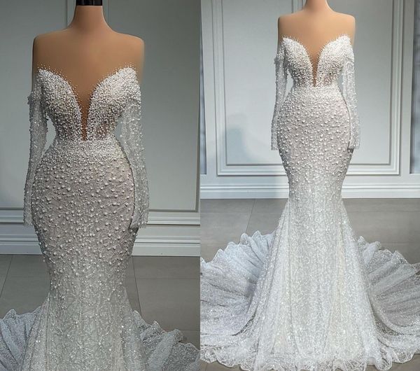 pearls african mermaid women wedding dress illusion beads bridal gowns custom made with long train vintage vestido de novia 2023, White
pearls african mermaid women wedding dress illusion beads bridal gowns custom made with long train vintage vestido de novia 2023, White