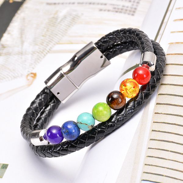 energy natural gem lava stone double layer magnetic buckle leather chakra bracelet for men, Black
energy natural gem lava stone double layer magnetic buckle leather chakra bracelet for men, Black