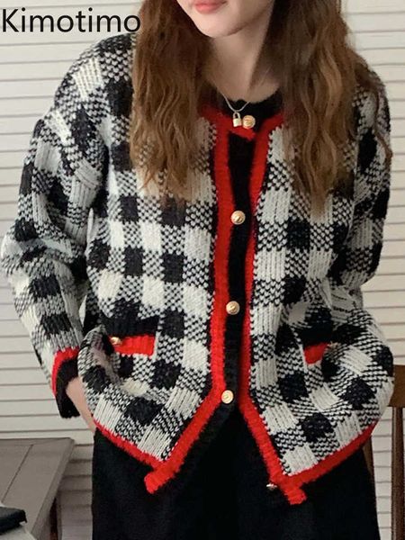 women's sweaters kimotimo plaid jacquard knitted cardigan women autumn retro contrast color round neck sweater korean chic metal button, White;black
women's sweaters kimotimo plaid jacquard knitted cardigan women autumn retro contrast color round neck sweater korean chic metal button, White;black