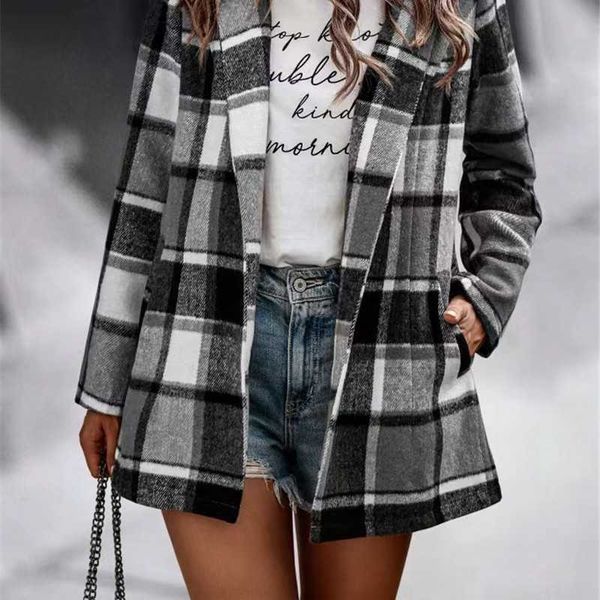 fall and winter designer womens plaid woolen jacket loose print long sleeve pocket coat cardigan top, Black;brown
fall and winter designer womens plaid woolen jacket loose print long sleeve pocket coat cardigan top, Black;brown