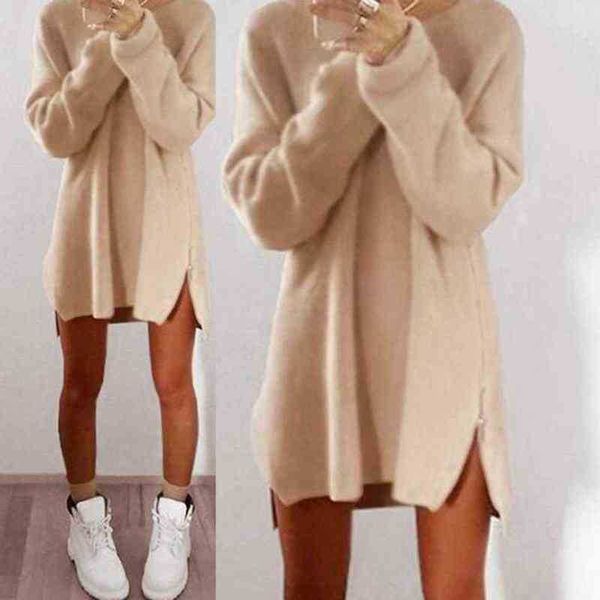 women's sweaters women solid color long sleeve o neck sideway zip loose mini sweater dress christmas gift for female xmas gift j220915, White;black
women's sweaters women solid color long sleeve o neck sideway zip loose mini sweater dress christmas gift for female xmas gift j220915, White;black