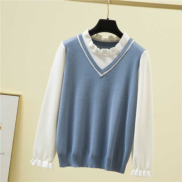 women's sweaters women knitted sweater female ruffles collar long sleeve preppy style fake two piece sweaters slim assembly split jumpe, White;black
women's sweaters women knitted sweater female ruffles collar long sleeve preppy style fake two piece sweaters slim assembly split jumpe, White;black