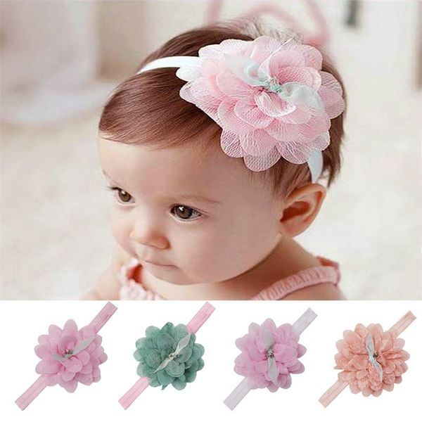 baby chiffon headband hair accessories handmade lace flower headbands children hair band girls bow headdress, Slivery;white