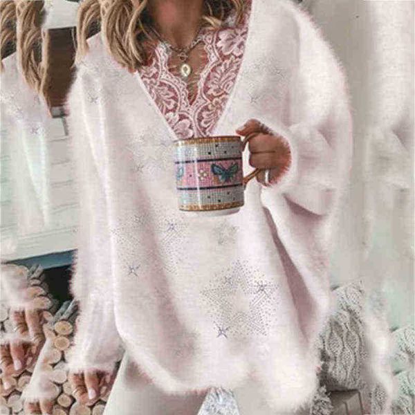 women's sweaters 2022 fashion large size lace pullove loose women sweater casual vhals r women sweater thickened warm women sweater j22, White;black
women's sweaters 2022 fashion large size lace pullove loose women sweater casual vhals r women sweater thickened warm women sweater j22, White;black