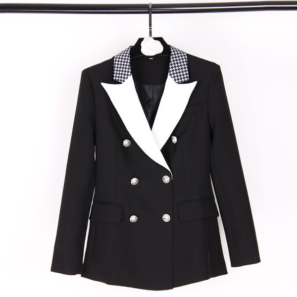 women's suits & blazers new black and white stitching slim temperament metal button decoration commuter official wear to work bs150, White;black
women's suits & blazers new black and white stitching slim temperament metal button decoration commuter official wear to work bs150, White;black