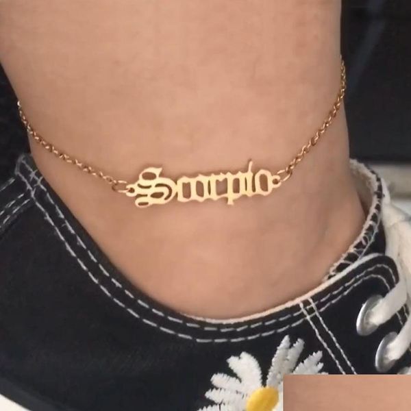 anklets zodiac sign charm anklets 12constell stainless steel anklet chainletter foot bracelet women summer fashion jewelry capricorn dhgs3, Red;blue 
anklets zodiac sign charm anklets 12constell stainless steel anklet chainletter foot bracelet women summer fashion jewelry capricorn dhgs3, Red;blue