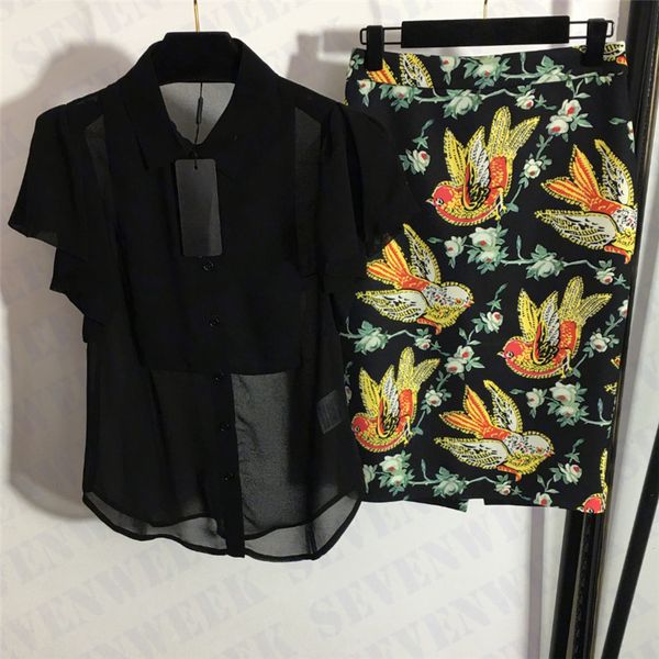 design womens shirts dress sets short sleeve thin see through t shirt flower bird print high waist hip wrap skirts, White
design womens shirts dress sets short sleeve thin see through t shirt flower bird print high waist hip wrap skirts, White
