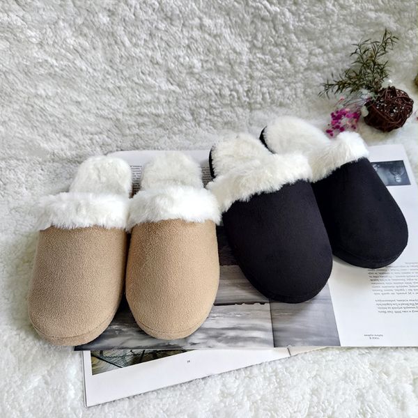 wholesale winter warm non-slip soft bottom indoor slippers couples fleece home slippers, Black