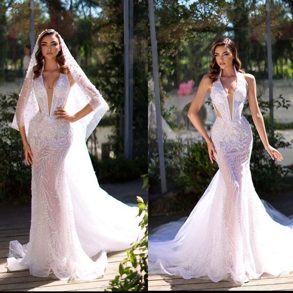 fashion crystal mermaid wedding dresses v neck illusion bridal gowns lace applique custom made lace-up back vestidos de novia, White
fashion crystal mermaid wedding dresses v neck illusion bridal gowns lace applique custom made lace-up back vestidos de novia, White