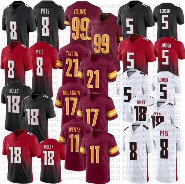 

men drake london 8 kyle pitts football jerseys 18 ridley 99 chase young 21 sean 17 terry mclaurin 11 carson wentz titched jersey, Black;red