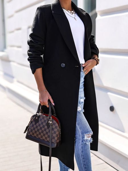 women's wool blends autumn women's coat notched neck long sleeve button winter warm coats female fashion elegant office street lad, Black
women's wool blends autumn women's coat notched neck long sleeve button winter warm coats female fashion elegant office street lad, Black