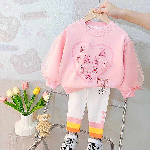2023 spring baby girls clothing sets infant lace cartoon bear love t shirt pants kids casual clothes outfits children costume, White
2023 spring baby girls clothing sets infant lace cartoon bear love t shirt pants kids casual clothes outfits children costume, White