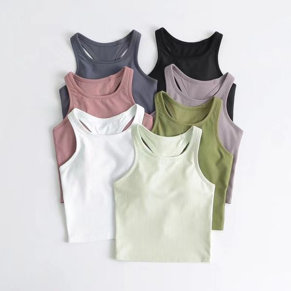 lu tank slim fit sleeveless yoga outfits shirt brushed women workout sports with padded bra3, Gray
lu tank slim fit sleeveless yoga outfits shirt brushed women workout sports with padded bra3, Gray