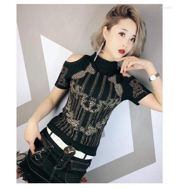 women's t design womenstand collar off shoulder bodycon tunic drilling patchwork t-shirt xxl, White
women's t design womenstand collar off shoulder bodycon tunic drilling patchwork t-shirt xxl, White