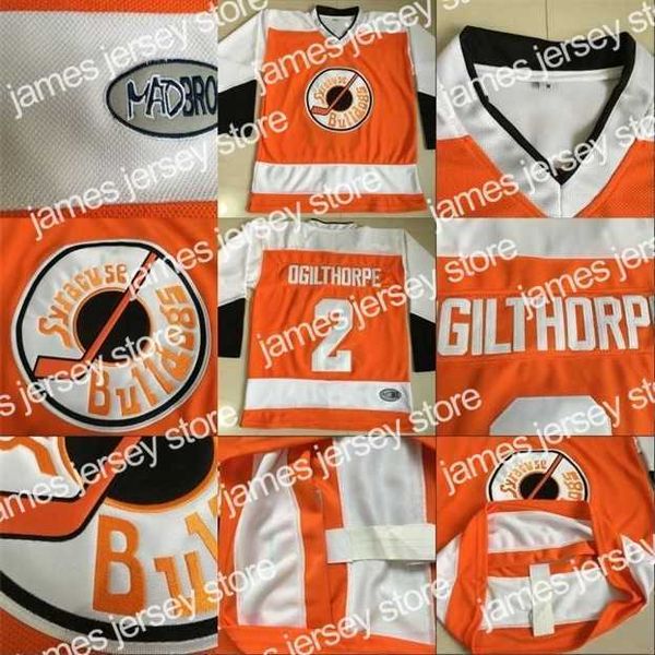 College Hockey Wears Nik1 Slap Shot Movie Jerseys Ogie Ogilthorpe Mens 100% Stitched Ice Hockey Jerseys #2 Ogie Ogilthorpe Syracuse Bulldoges Jersey Vintage