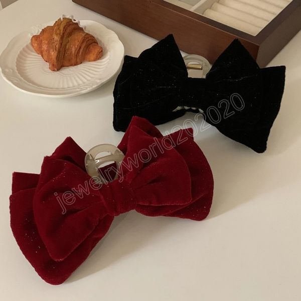 korean velvet bow clamps clip autumn winter large hair claw woman hairclip elegant hair accessories, Slivery;golden 
korean velvet bow clamps clip autumn winter large hair claw woman hairclip elegant hair accessories, Slivery;golden