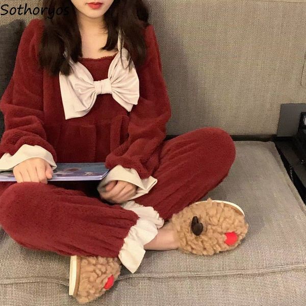 women's sleepwear women pajama sets sweet bow long sleeve flannel square collar winter warm thick loungewear princess pyjamas 2 pcs 22, Black;red
women's sleepwear women pajama sets sweet bow long sleeve flannel square collar winter warm thick loungewear princess pyjamas 2 pcs 22, Black;red
