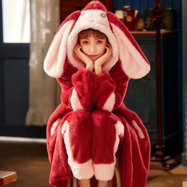 women's sleepwear autumn winter flannel warm pajamas set women bunny ears hooded pyjamas thicken female homewear pijamas 221124, Black;red
women's sleepwear autumn winter flannel warm pajamas set women bunny ears hooded pyjamas thicken female homewear pijamas 221124, Black;red