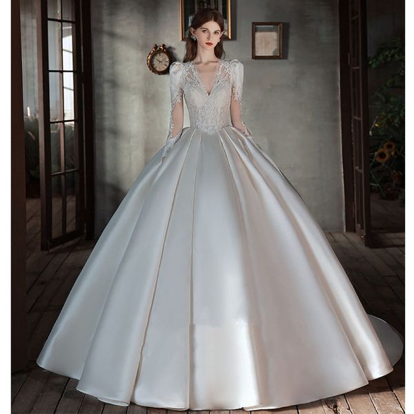 2023 lace a line wedding dresses new vintage v neck lace long sleeves applique sweep train plus size bridal gowns custom made, White
2023 lace a line wedding dresses new vintage v neck lace long sleeves applique sweep train plus size bridal gowns custom made, White