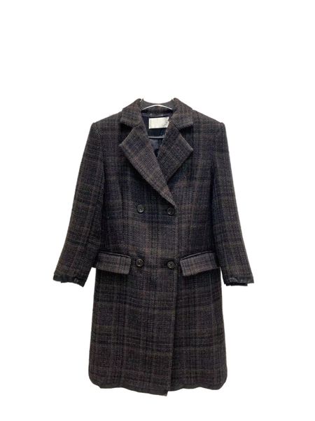 22 early autumn new vintage dark plaid lapel double row button h shape creates british style mid long coat, Black;brown
22 early autumn new vintage dark plaid lapel double row button h shape creates british style mid long coat, Black;brown
