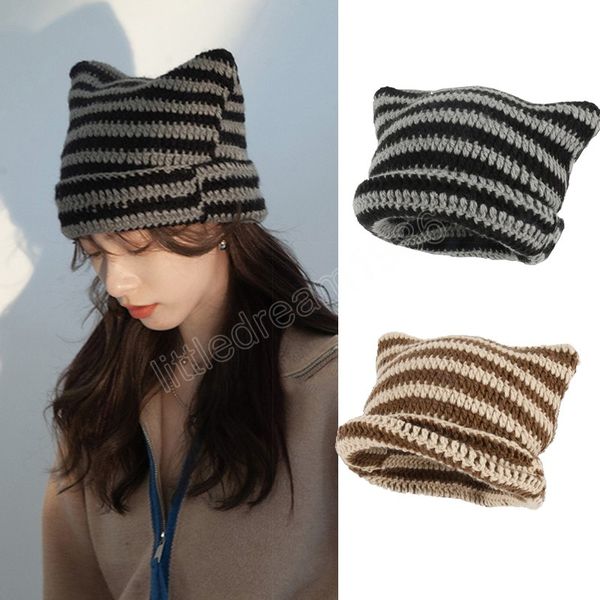 y2k japanese beanie hat for women striped knitted wool cap autumn and winter cute cat ears warmer bonnet casual cap, Blue;gray
y2k japanese beanie hat for women striped knitted wool cap autumn and winter cute cat ears warmer bonnet casual cap, Blue;gray