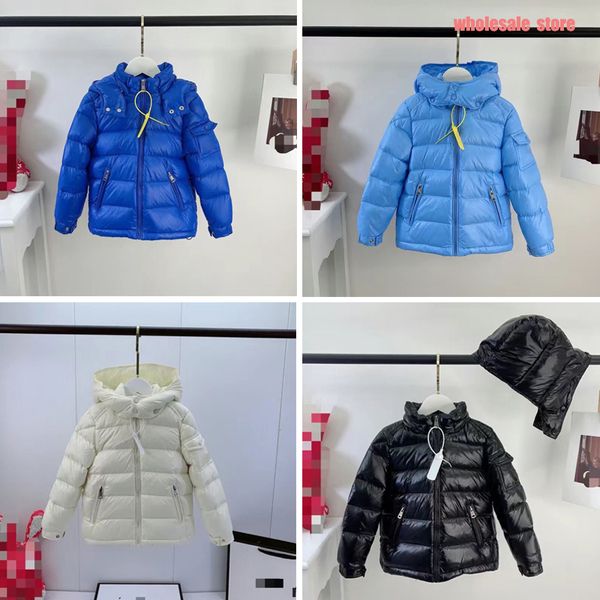 designer kids down coats hoodies baby clothes hooded winter coat jacket boy girl thick warm outwear clothe 90% white duck jackets windproof, Blue;black