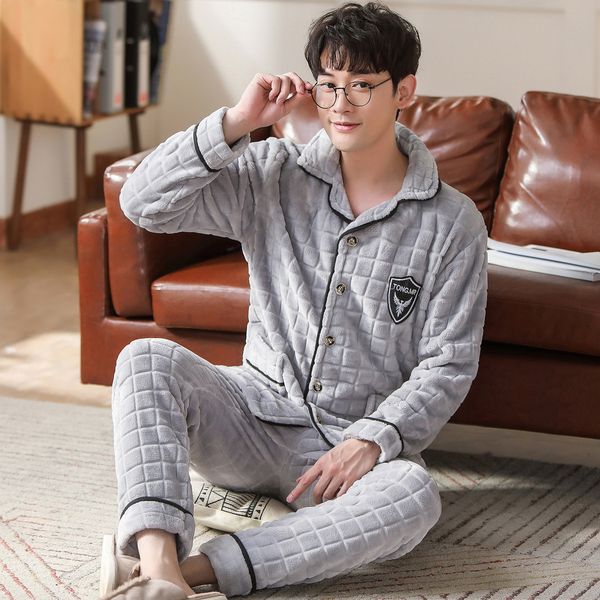 men's sleepwear autumn winter flannel pajamas grey solid cartoon pajama sets casual sleep lounge pyjamas plus size 3xl pijama 221124, Black;brown
men's sleepwear autumn winter flannel pajamas grey solid cartoon pajama sets casual sleep lounge pyjamas plus size 3xl pijama 221124, Black;brown