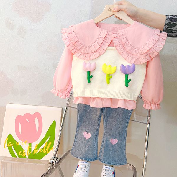 2023 spring baby girls floral vest lace shirt jeans infant clothes outfits kids casual clothing sets fashion princess costume, White
2023 spring baby girls floral vest lace shirt jeans infant clothes outfits kids casual clothing sets fashion princess costume, White