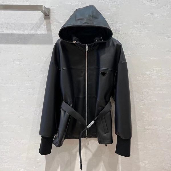 womens designer hooded jackets triangle fashion long sleeve genuine leather jacket e8181, Black;brown
womens designer hooded jackets triangle fashion long sleeve genuine leather jacket e8181, Black;brown