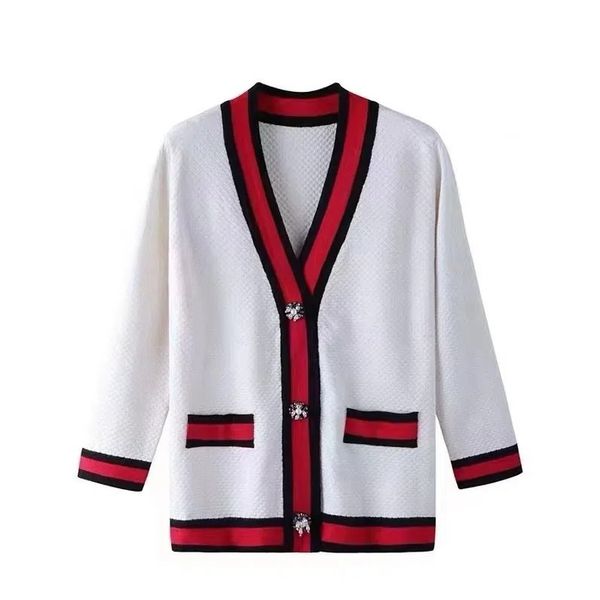 780 l 2022 runway women's sweaters brand same style sweater v neck long sleeve black white cardigan chuge, White;black
780 l 2022 runway women's sweaters brand same style sweater v neck long sleeve black white cardigan chuge, White;black