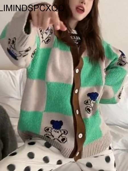 women's knits tees bear print cardigan women korean kawaii plaid sweater knitted jumper fashion polo collar coat autumn spring female, White
women's knits tees bear print cardigan women korean kawaii plaid sweater knitted jumper fashion polo collar coat autumn spring female, White