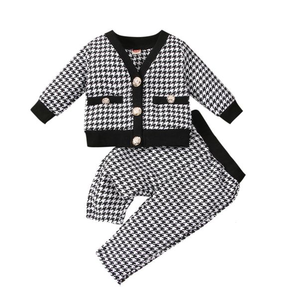 clothing sets elegant baby girl set long sleeve houndstooth pattern v neck buttoned elastic waist pants kids 221125, White
clothing sets elegant baby girl set long sleeve houndstooth pattern v neck buttoned elastic waist pants kids 221125, White