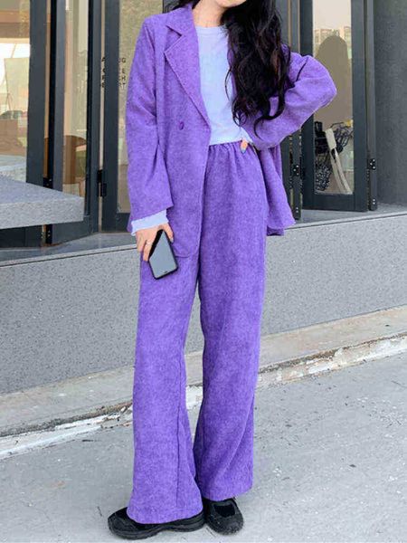 autumn purple corduroy women blazer pantsuit ladies casual jacket wide pipe pants two piece sets female business pants suit j220813, White;black
autumn purple corduroy women blazer pantsuit ladies casual jacket wide pipe pants two piece sets female business pants suit j220813, White;black