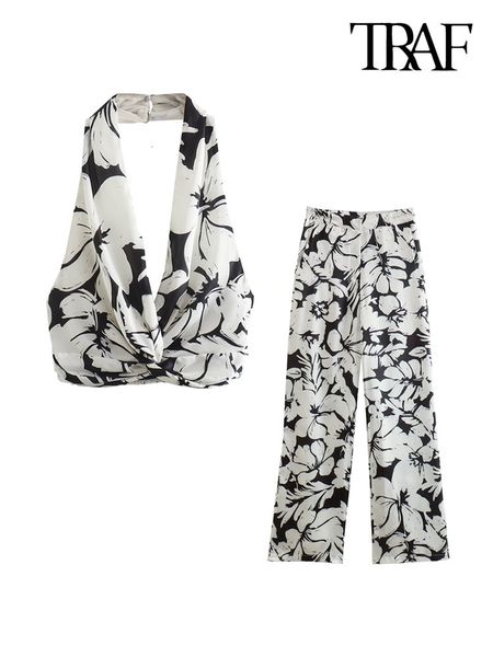 women s two piece pants traf women fashion tropical print halterneck crop tank and high waist zipper fly trousers female sets mujer 221125, White
women s two piece pants traf women fashion tropical print halterneck crop tank and high waist zipper fly trousers female sets mujer 221125, White