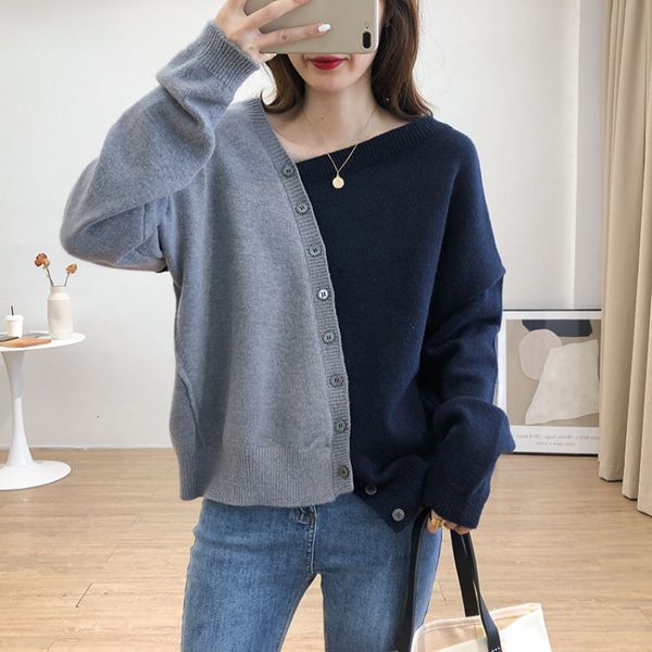 women's knits tees irregular diagonal button contrast color sweater autumn winter korean fashion open stitch sweater for female casual, White
women's knits tees irregular diagonal button contrast color sweater autumn winter korean fashion open stitch sweater for female casual, White