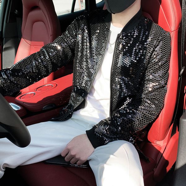 men's jackets plus size 5xl-m spring summer chaquetas hombre fashion sequins thin bomber men clothing slim fit singer costume 221128, Black;brown
men's jackets plus size 5xl-m spring summer chaquetas hombre fashion sequins thin bomber men clothing slim fit singer costume 221128, Black;brown