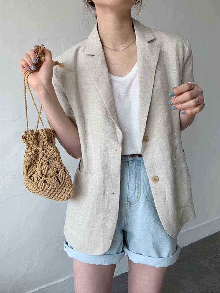 2022 summer solid color vintage blazer casual thin short sleeve women jacket women korean style cotton linen loose suit jacket j220813, White;black
2022 summer solid color vintage blazer casual thin short sleeve women jacket women korean style cotton linen loose suit jacket j220813, White;black