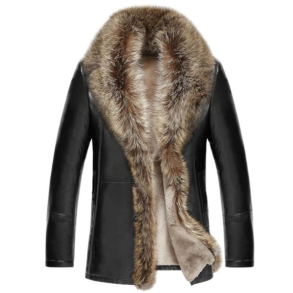 men's leather faux winter mens clothing raccoon sheep genuine long sleeve button oversize casual slim fit coat office business jackets, Black
men's leather faux winter mens clothing raccoon sheep genuine long sleeve button oversize casual slim fit coat office business jackets, Black